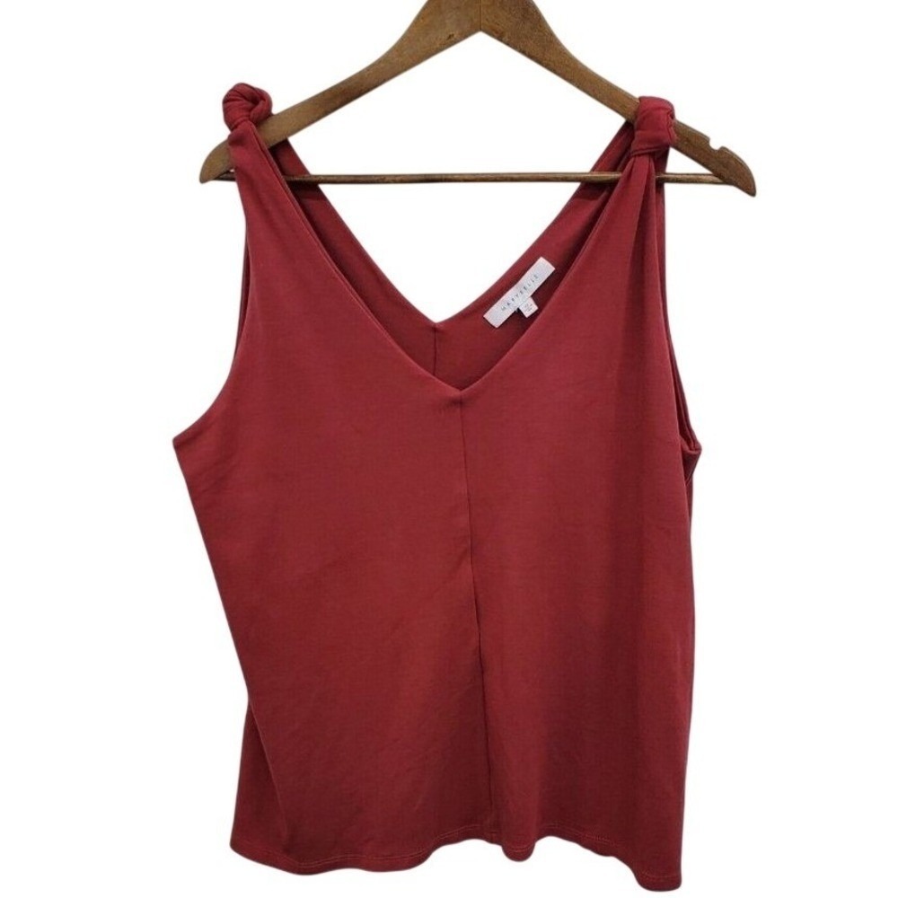 Marybelle Womens 1X Rust Red Satin Look Tie Strap Tank Top Sleeveless - Picture 4 of 12